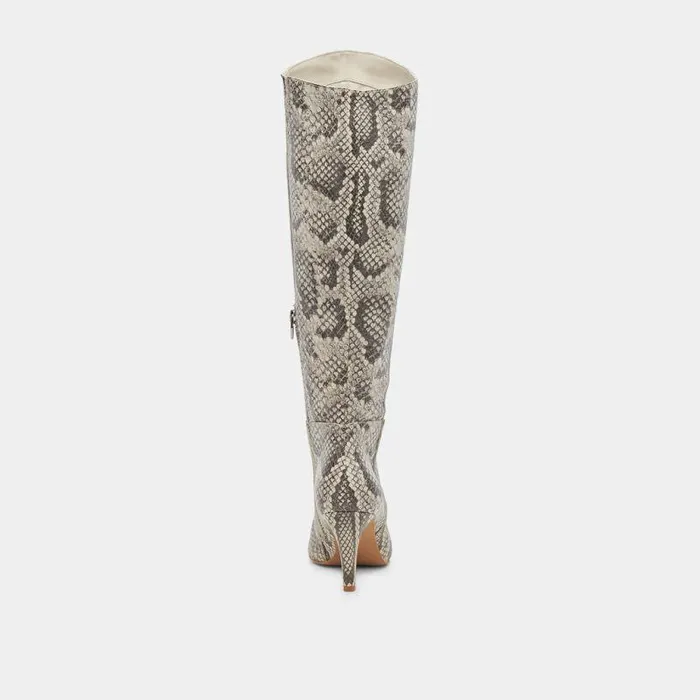 Boots and Booties Shop Dolce Vita Haze Boot Black White Embossed Snake Boots Tall Kitten Heel Boots Black White Embossed Snake