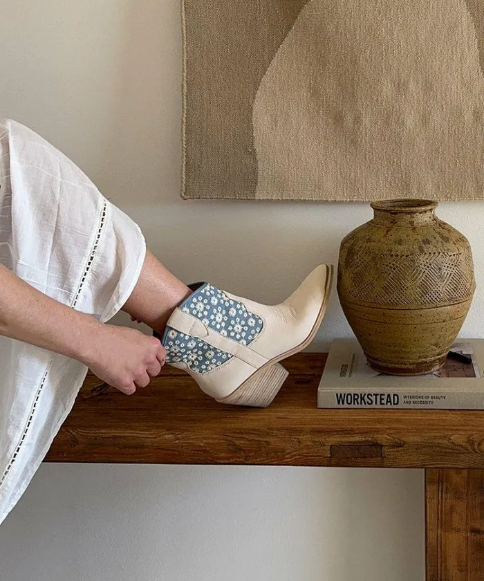 Boots and Booties Shop Dolce Vita Nashe Booties Blue Floral Nubuck Blue Floral Nubuck