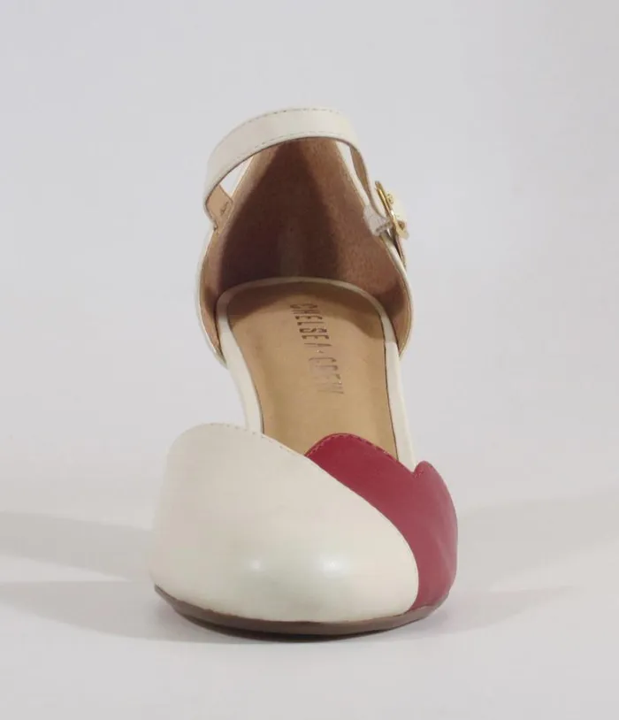 Chelsea Crew Red and Bone Lover Pumps Shoes Unique Vintage Heels