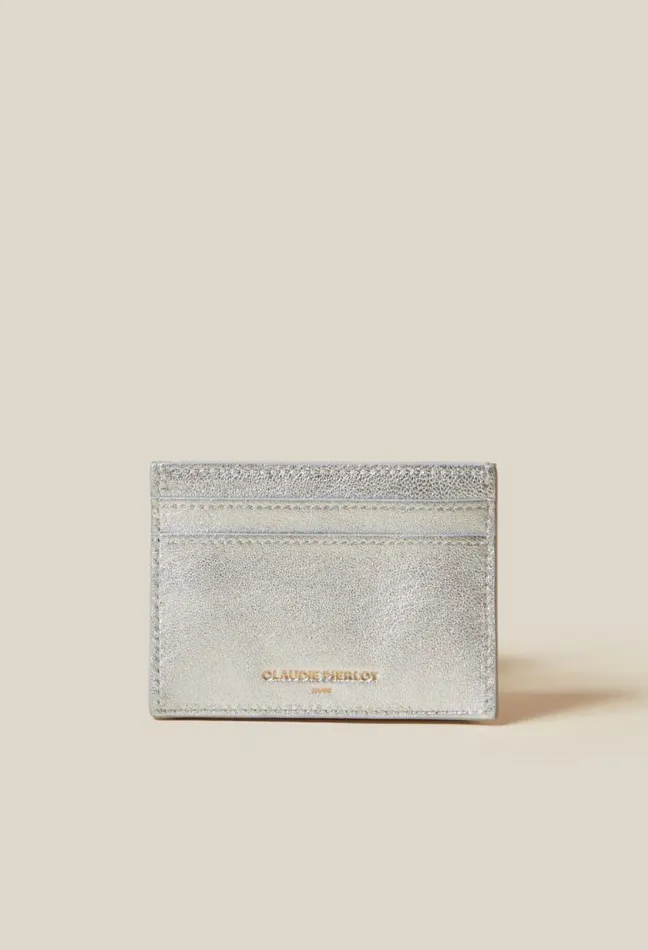 Claudie Pierlot Anouck Silver Leather Cardholder Bags Small Leather Goods