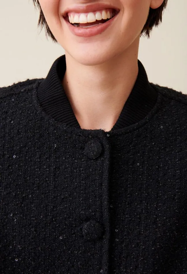Claudie Pierlot Black Tweed Bomber Clothes Jackets