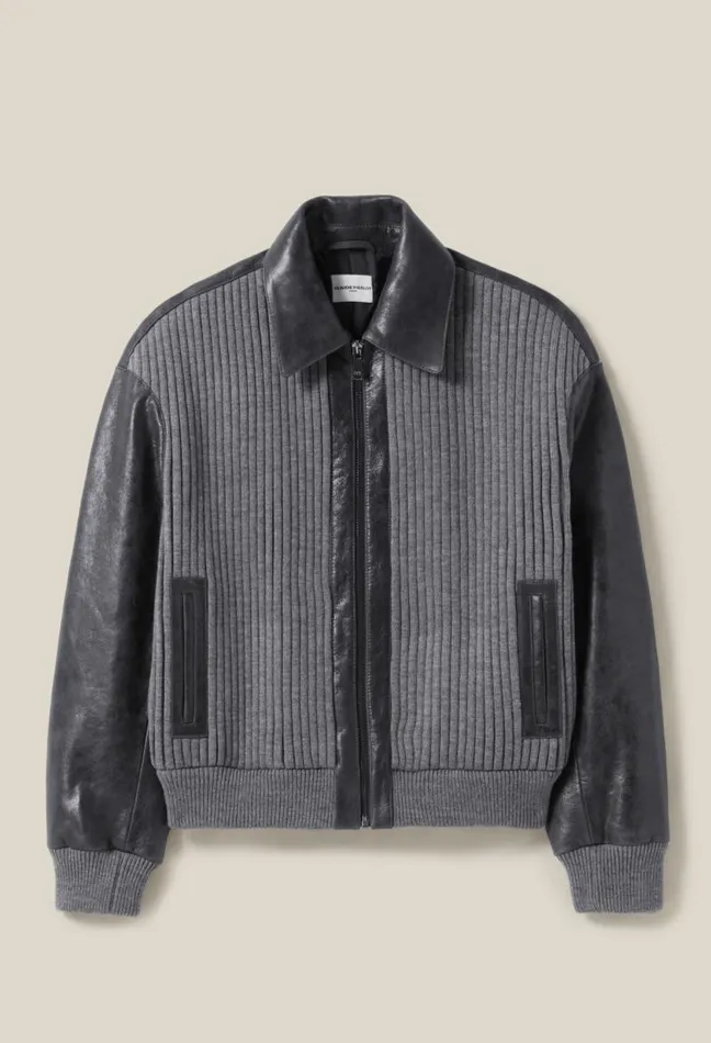 Claudie Pierlot Grey Mixedmaterial Leather Bomber Clothes Jackets