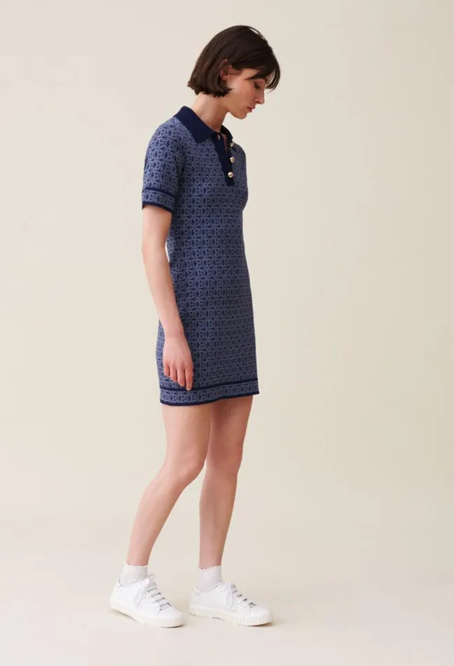 Claudie Pierlot Navy Monogram Short Dress Clothes Dresses
