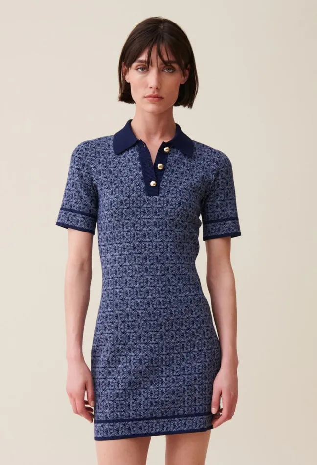 Claudie Pierlot Navy Monogram Short Dress Clothes Dresses