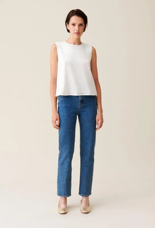 Claudie Pierlot Offwhite Sequinned Sleeveless Top Clothes Tops And Shirts