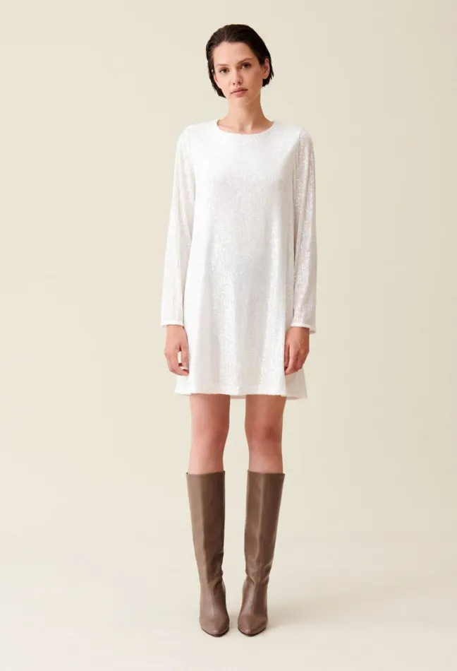 Claudie Pierlot Rififi Short Ecru Dress With Sequins Clothes Dresses