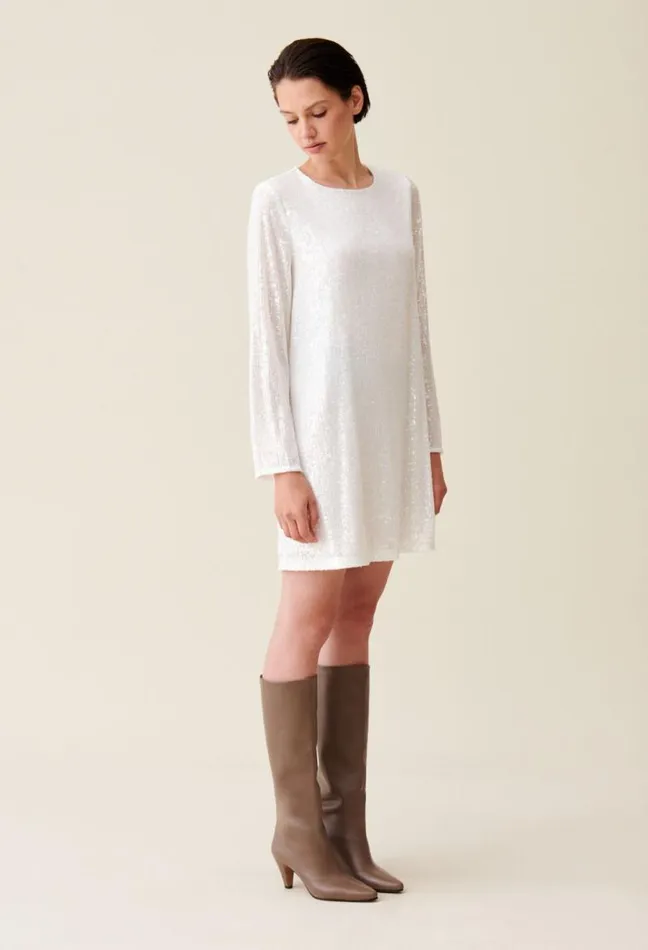Claudie Pierlot Rififi Short Ecru Dress With Sequins Clothes Dresses