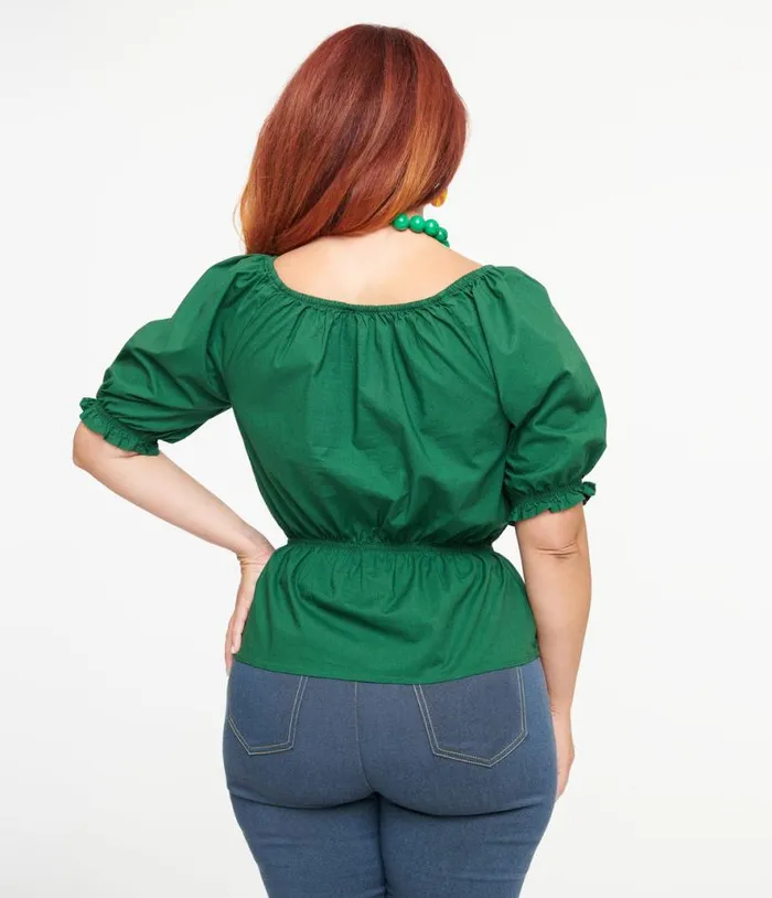 Collectif 1940s Green Ellie Top Clothing Unique Vintage Blouses