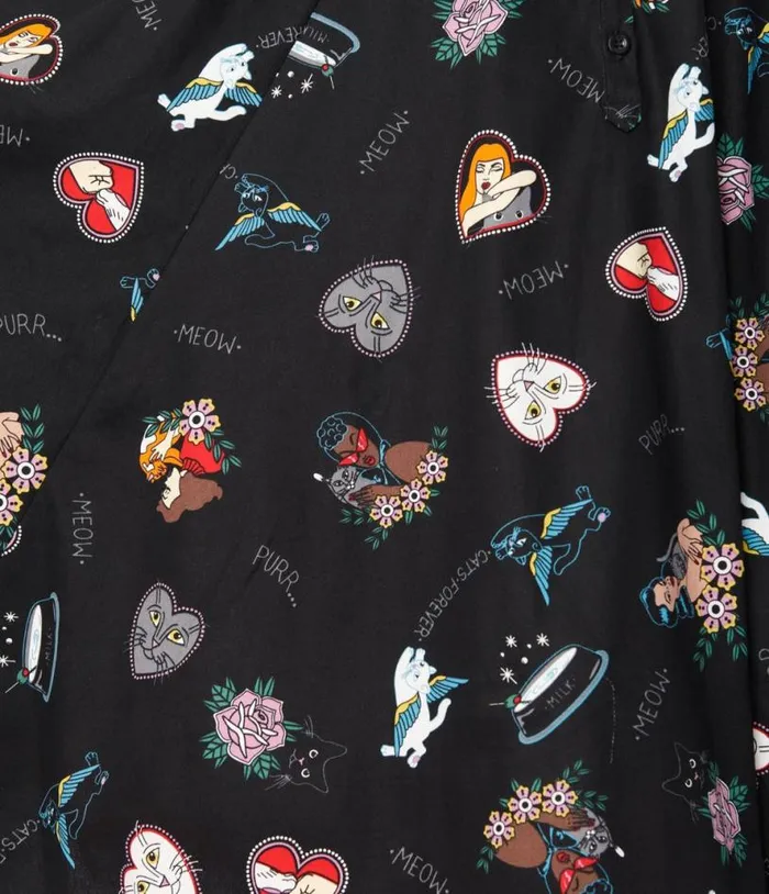 Collectif Black Cats Forever Caterina Swing Dress Dresses Unique Vintage Pocket Dresses