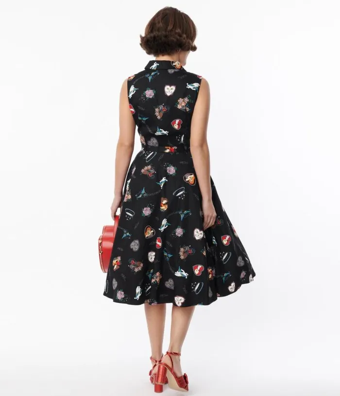 Collectif Black Cats Forever Caterina Swing Dress Dresses Unique Vintage Pocket Dresses