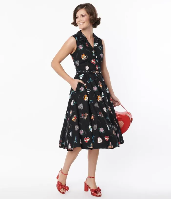 Collectif Black Cats Forever Caterina Swing Dress Dresses Unique Vintage Pocket Dresses