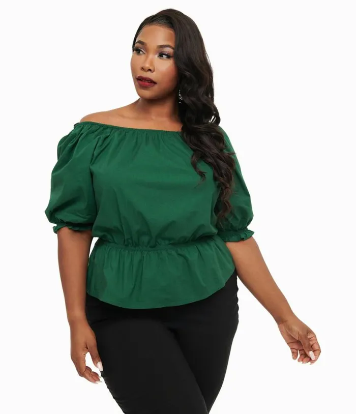 Collectif Plus Size 1940s Green Ellie Top Clothing Unique Vintage Blouses