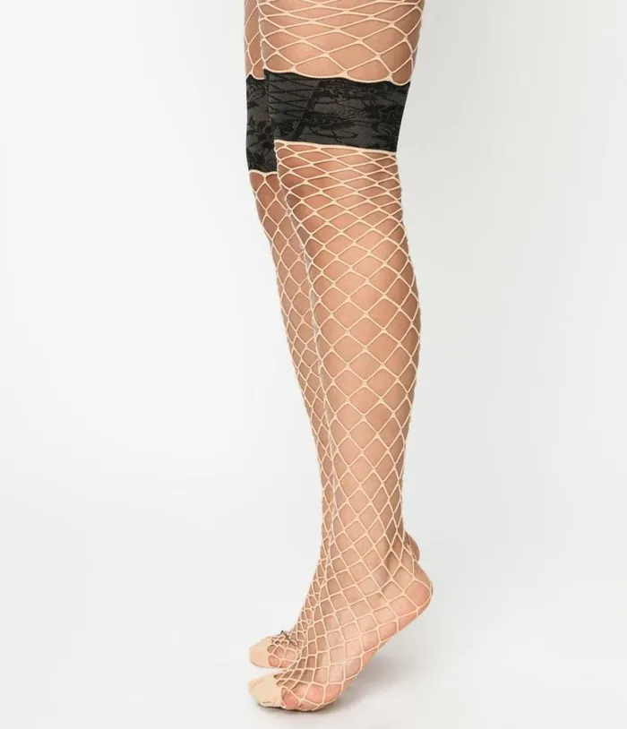 Diamond Net Tights and Faux Thigh Garter Accessories Unique Vintage Stockings and Tights