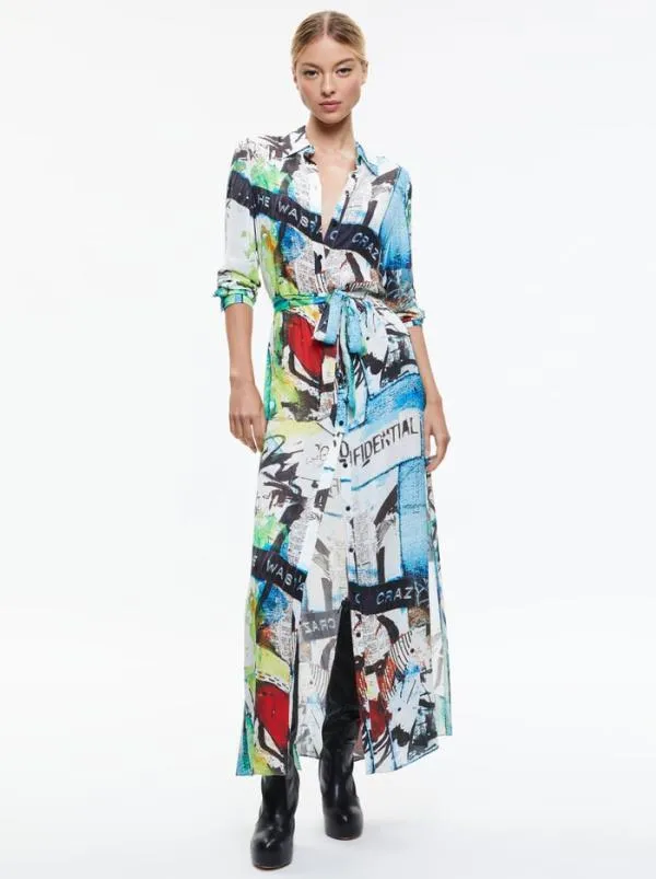 Dresses Women Alice Olivia AO X BASQUIAT CHASSIDY MAXI SHIRT DRESS Confidential