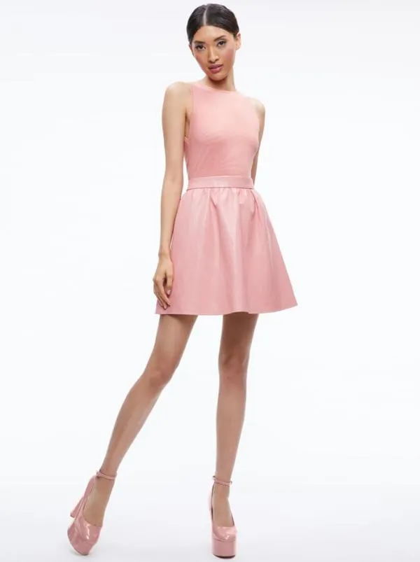 Dresses Women Alice Olivia CHARA VEGAN LEATHER CROC MINI DRESS Rose