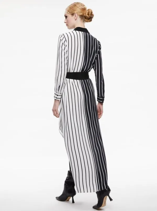 Dresses Women Alice Olivia CHASSIDY MAXI SHIRT DRESS Vertical Palazzo Stripe Black
