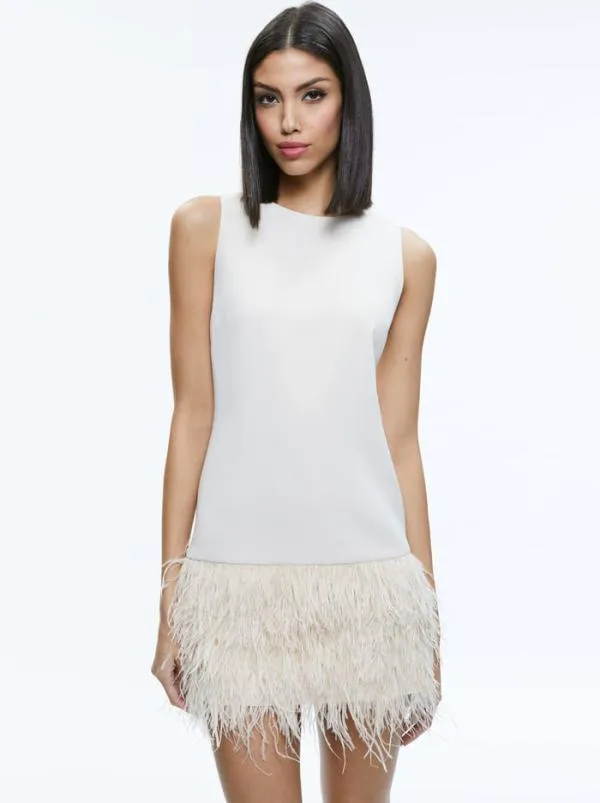 Dresses Women Alice Olivia COLEY FEATHER TRIM DRESS Champagne