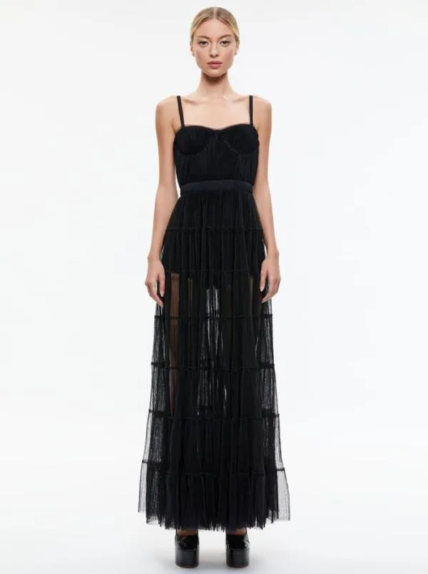 Dresses Women Alice Olivia DEENA PLEATED MAXI DRESS WITH HOT PANT Black
