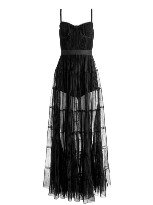 Dresses Women Alice Olivia DEENA PLEATED MAXI DRESS WITH HOT PANT Black