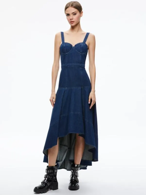 Dresses Women Alice Olivia DONELLA DENIM HIGH LOW DRESS Love Train