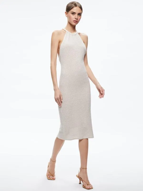 Dresses Women Alice Olivia JOVI POINTELLE CORD BACK HALTER DRESS Sand