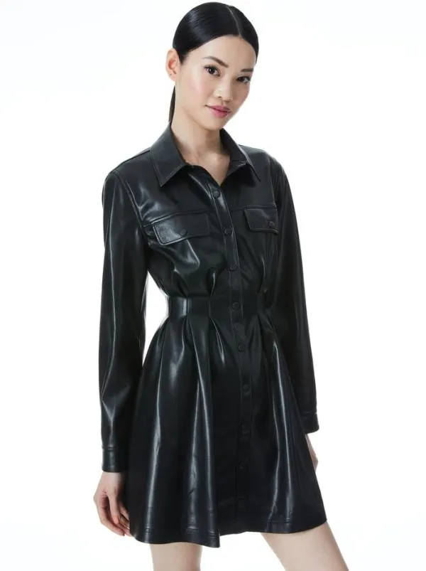 Dresses Women Alice Olivia MALINA VEGAN LEATHER SHIRT DRESS Black