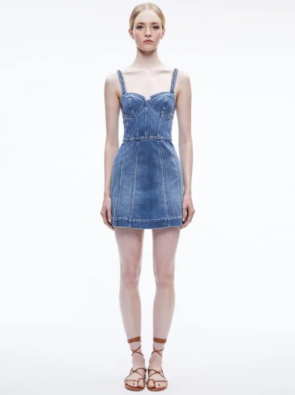 Dresses Women Alice Olivia RAYLENE DENIM BUSTIER MINI DRESS Avery Blue