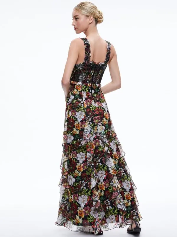 Dresses Women Alice Olivia RUE GODET MAXI DRESS Juniper Floral Black