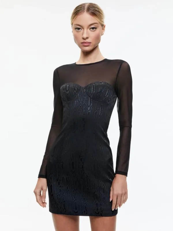 Dresses Women Alice Olivia TAKAKO MESH CREW NECK MINI DRESS Black