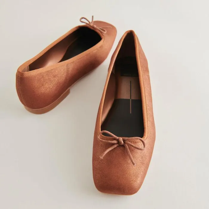 Flats and Loafers Shop Dolce Vita Anisa Ballet Flats Copper Metallic Suede Designer Suede Ballet Flats Copper Metallic Suede