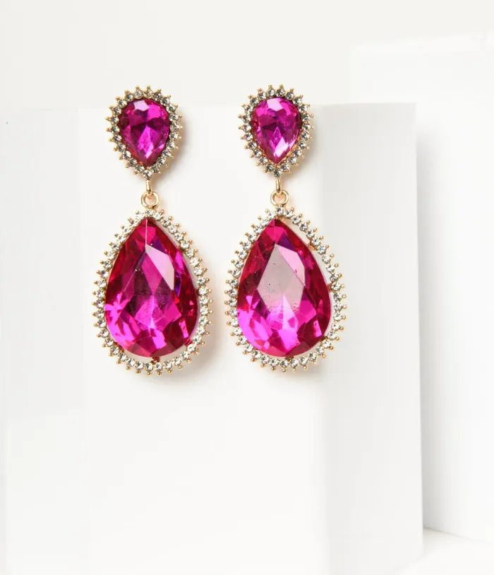 Fuchsia Rhinestone Dangle Earrings Accessories Unique Vintage Earrings