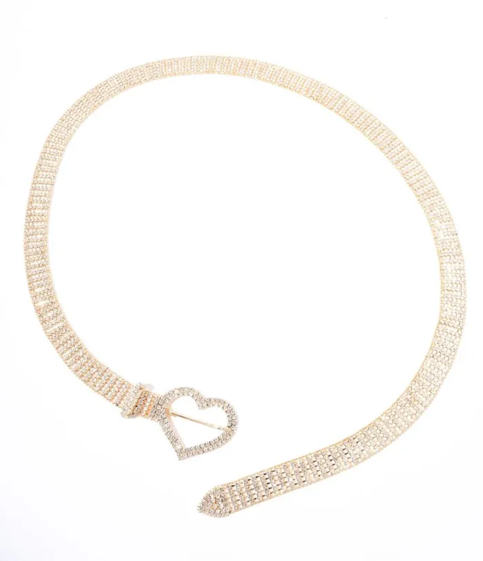 Gold and Silver Rhinestone Heart Buckle Belt Accessories Unique Vintage Belts