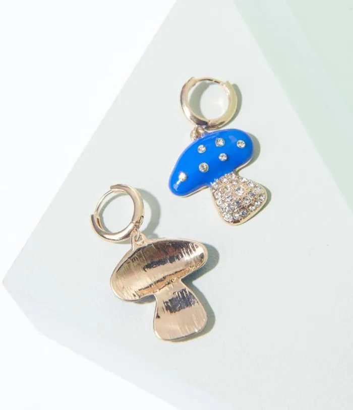 Gold And Blue Mushroom Earrings Accessories Unique Vintage Earrings