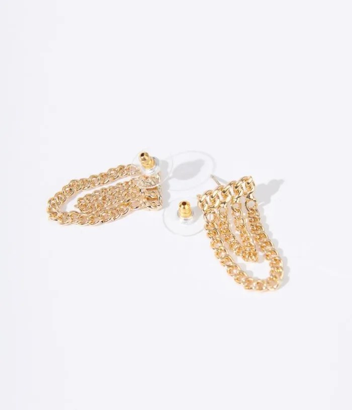 Gold Curb Chain Link Earrings Accessories Unique Vintage Earrings