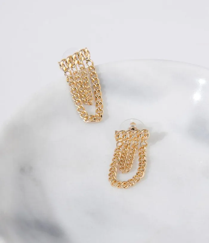 Gold Curb Chain Link Earrings Accessories Unique Vintage Earrings