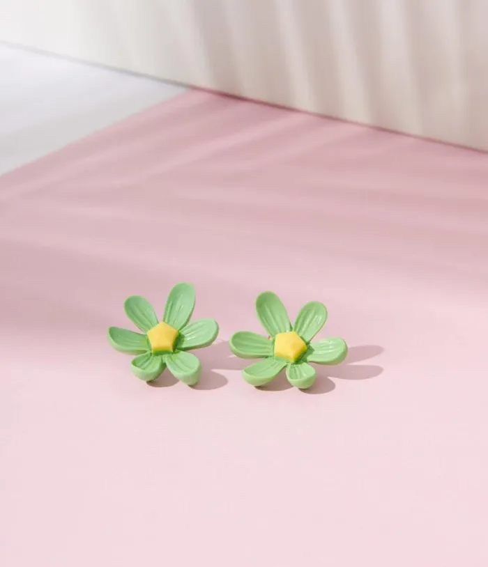Green Flower Stud Earrings Accessories Unique Vintage Earrings