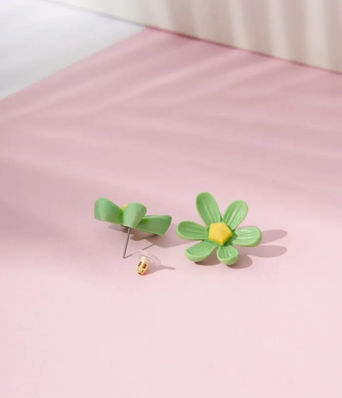 Green Flower Stud Earrings Accessories Unique Vintage Earrings