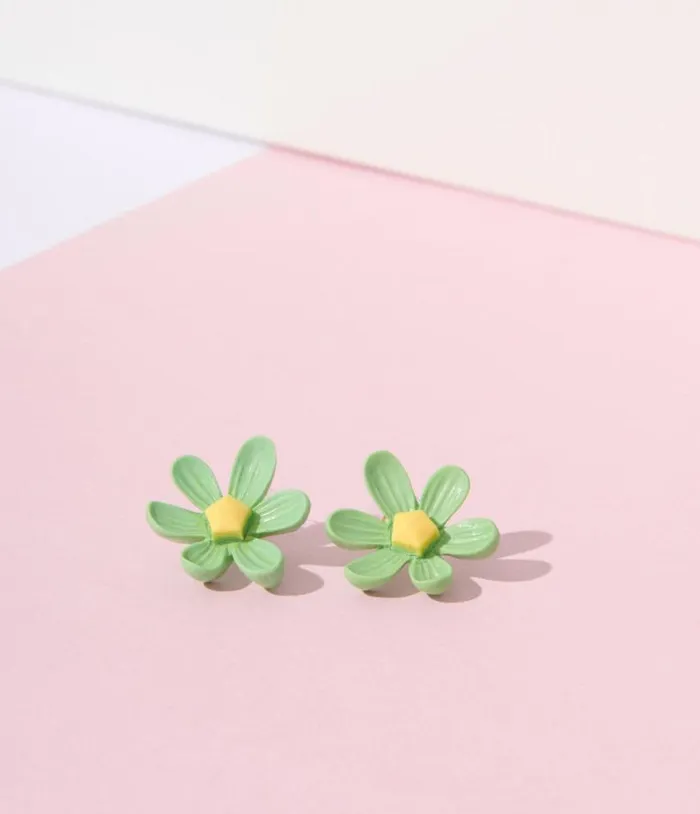 Green Flower Stud Earrings Accessories Unique Vintage Earrings