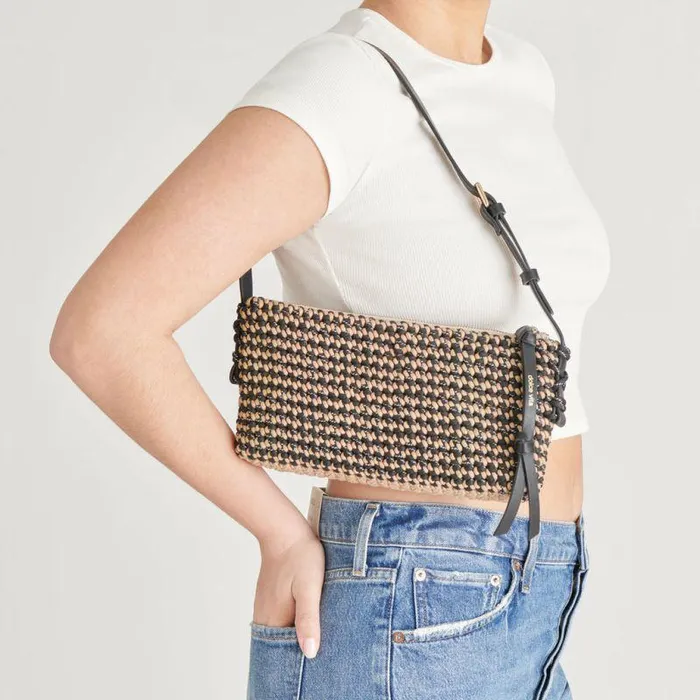 Handbags Shop Dolce Vita Andrea Shoulder Bag Black Natural Woven Black Natural Woven