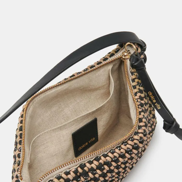 Handbags Shop Dolce Vita Andrea Shoulder Bag Black Natural Woven Black Natural Woven