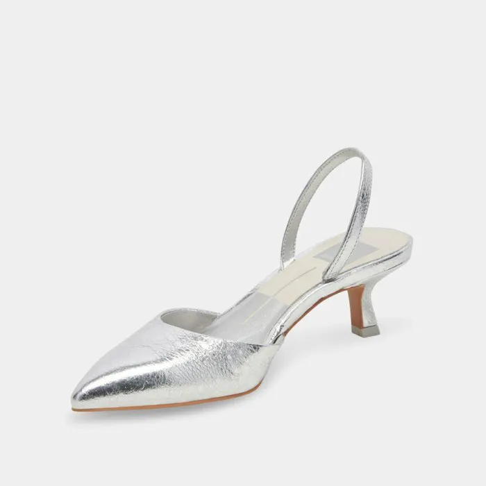 Heels Shop Dolce Vita Corsa Heels Silver Cracked Leather Silver Leather Heels Silver Crackled Leather