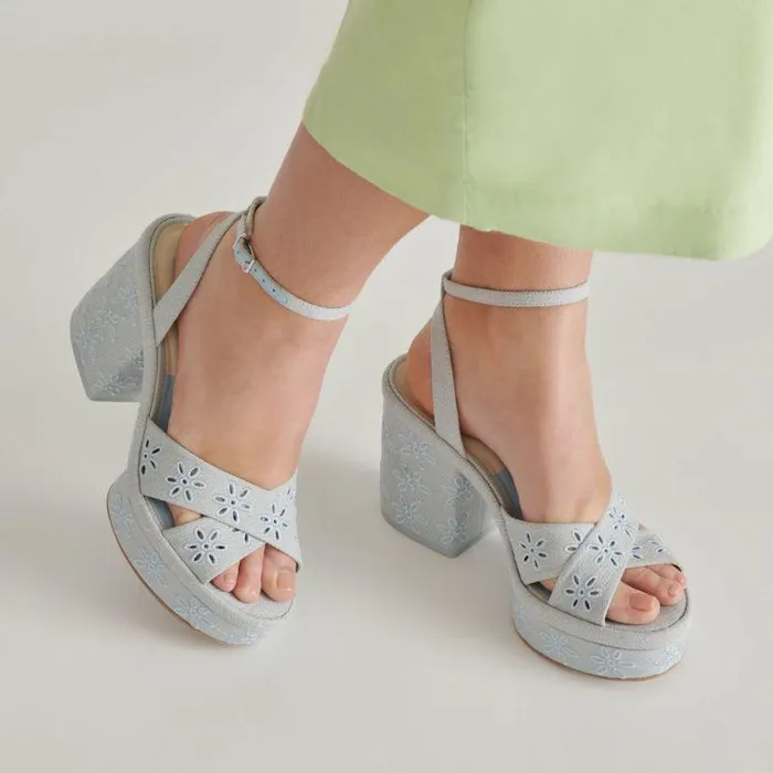 Heels Shop Dolce Vita Laisha Heels Light Blue Floral Eyelet Light Blue Floral Eyelet