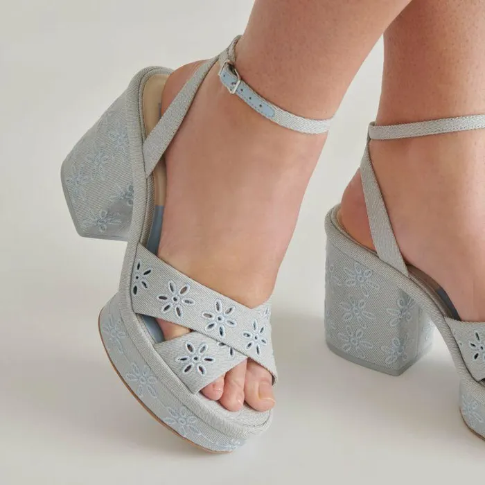 Heels Shop Dolce Vita Laisha Heels Light Blue Floral Eyelet Light Blue Floral Eyelet