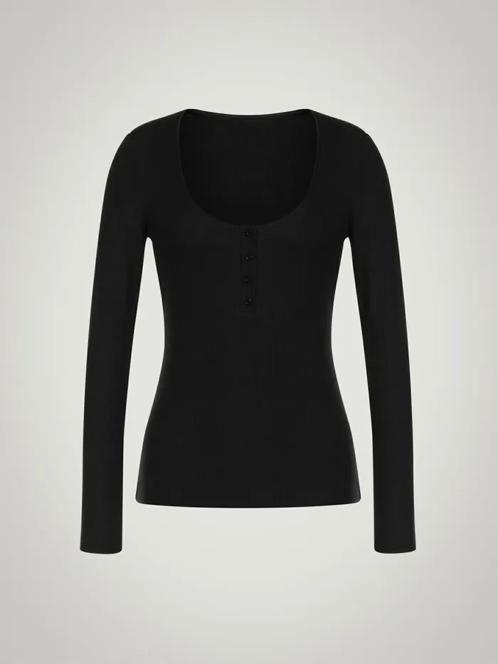 Henley Top Long Sleeves Black Women Wolford Longsleeve Shirts