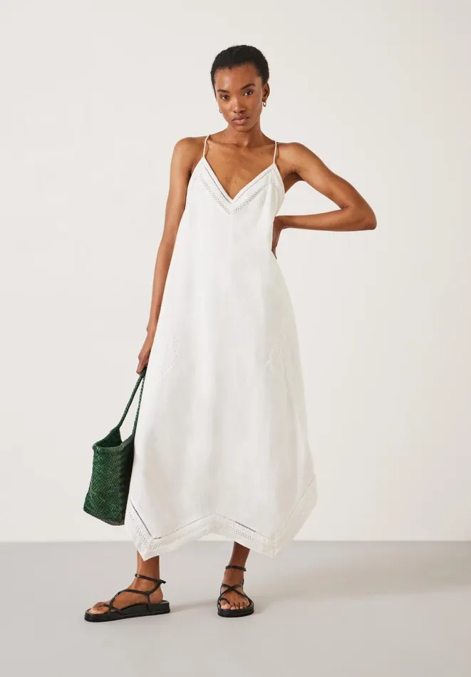 Hush Dresses Women Celia Embroidery Maxi Dress With Linen Pearl White Hush Dresses Women Celia Embroidery Maxi Dress With Linen Pearl White