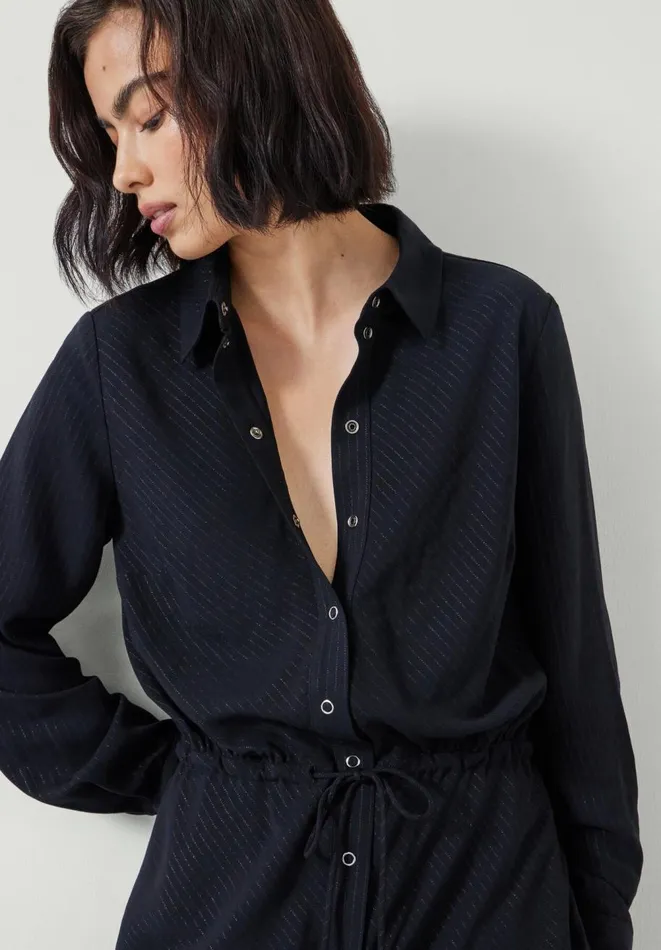 Hush Dresses Women Martina Pinstripe Midi Dress Washed Black Hush Dresses Women Martina Pinstripe Midi Dress Washed Black