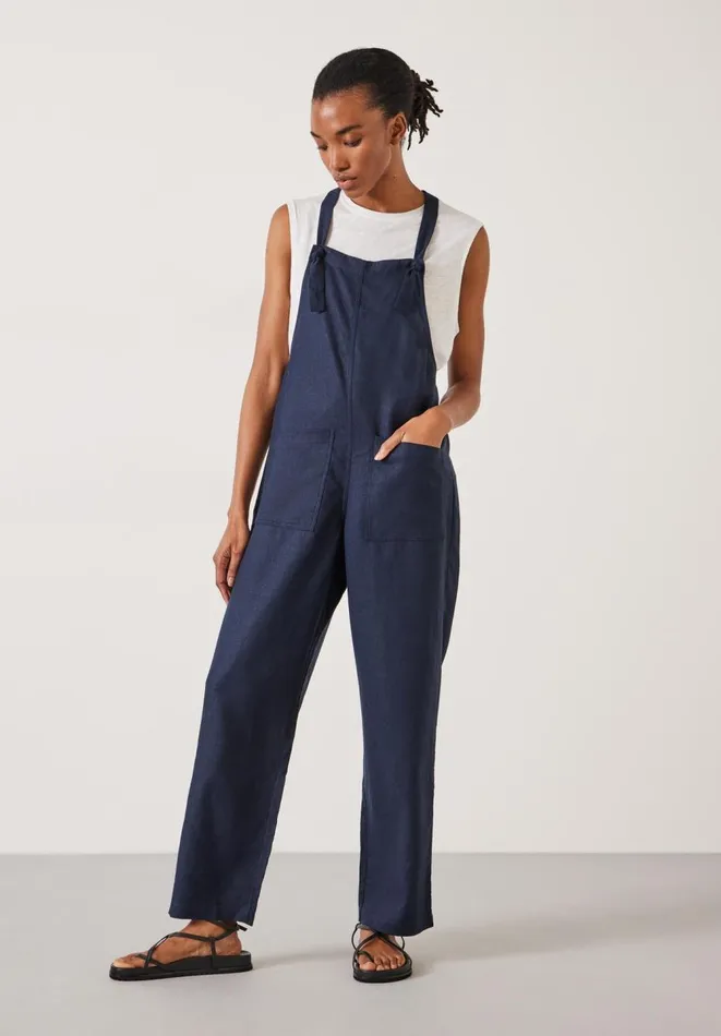 Hush Jumpsuits Women Eliza Linen Blend Dungarees Midnight Navy