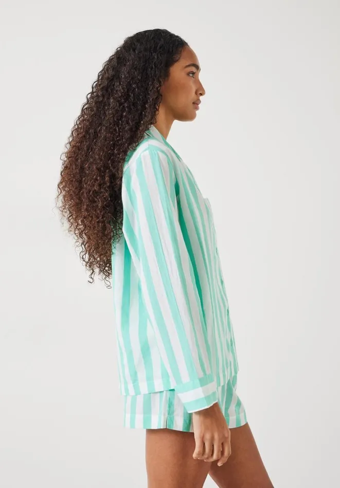 Hush Pyjamas and Nightwear Women Clemmie Cotton Pyjama Set Green White Stripe Hush Pyjamas and Nightwear Women Clemmie Cotton Pyjama Set Green White Stripe