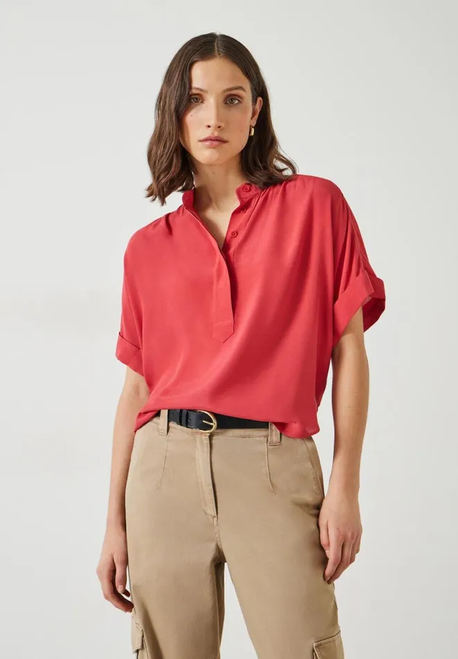 Hush Shirts and Blouses Women Anika Oversized Short Sleeve Blouse Dark Red Hush Shirts and Blouses Women Anika Oversized Short Sleeve Blouse Dark Red