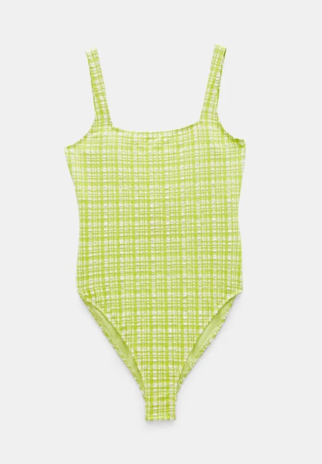 Hush Swimwear and Beachwear Women Lola Check Crinkle Scoop Swimsuit Lime Check Hush Swimwear and Beachwear Women Lola Check Crinkle Scoop Swimsuit Lime Check